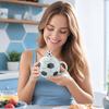 Soccer Ceramic Mug, 400ml Football Shaped Cup with Lid, Black White Hexagon Sports Drinkware for Home Office, Fan Gifts