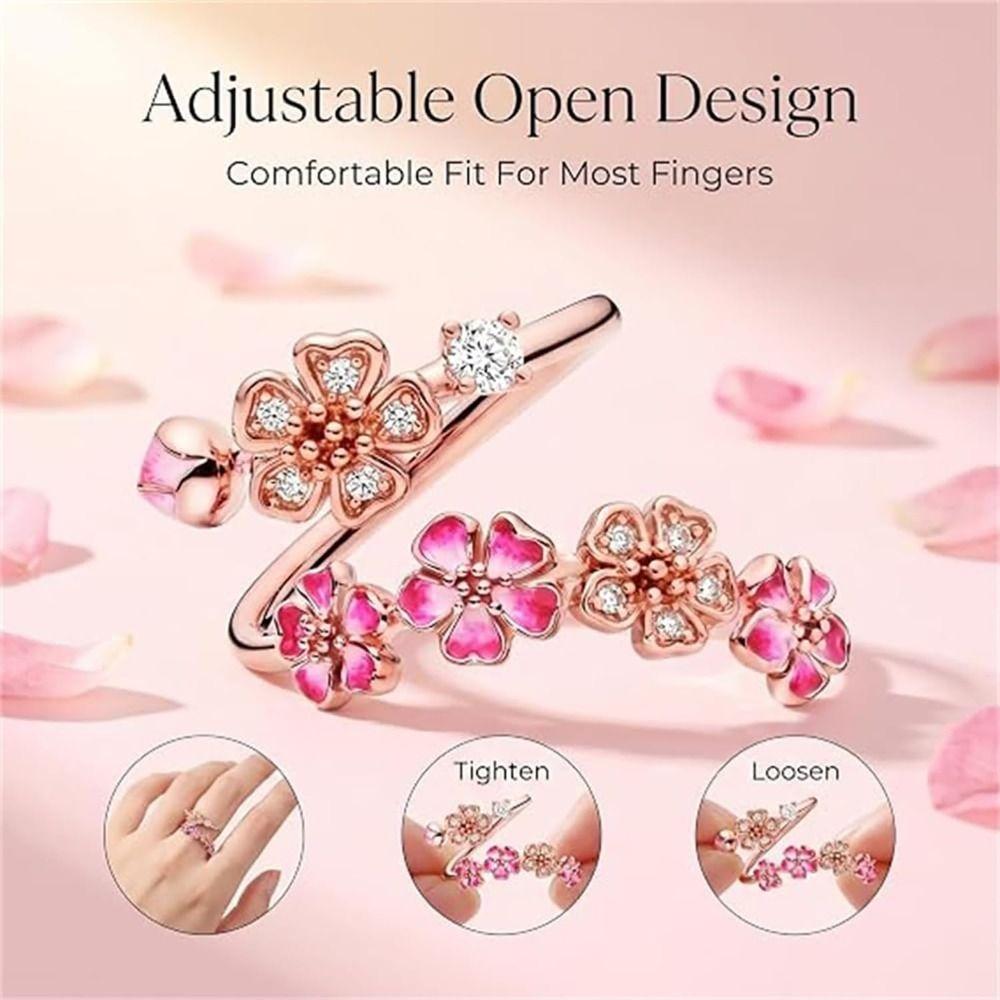 Gemstone Embellished Cherry Blossom Ring Crystal Accents Jewelry Box Anniversary Birthday Gift