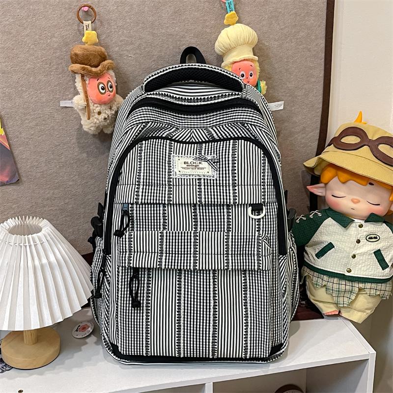 Plaid Backpack Student Class Commuter Schoolbag Women's Lightweight Multi-Compartment Large Capacity Backpack