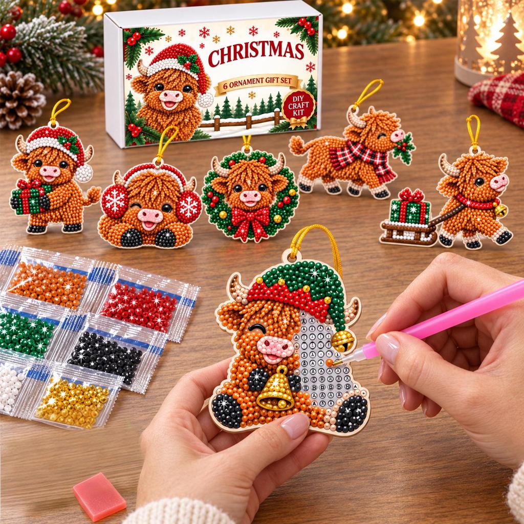 Christmas Ornaments Kit, 6 Pack Acrylic 2D Flat Pendant DIY Set, Box for Christmas Decoration