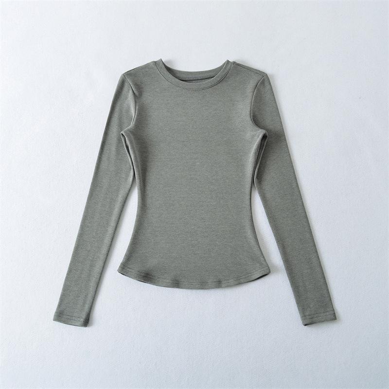 Spicy Girl Versatile Long-Sleeve Women's T-Shirt - Spring/Autumn, Comfortable Base Layer, Round Neck, Slim Fit