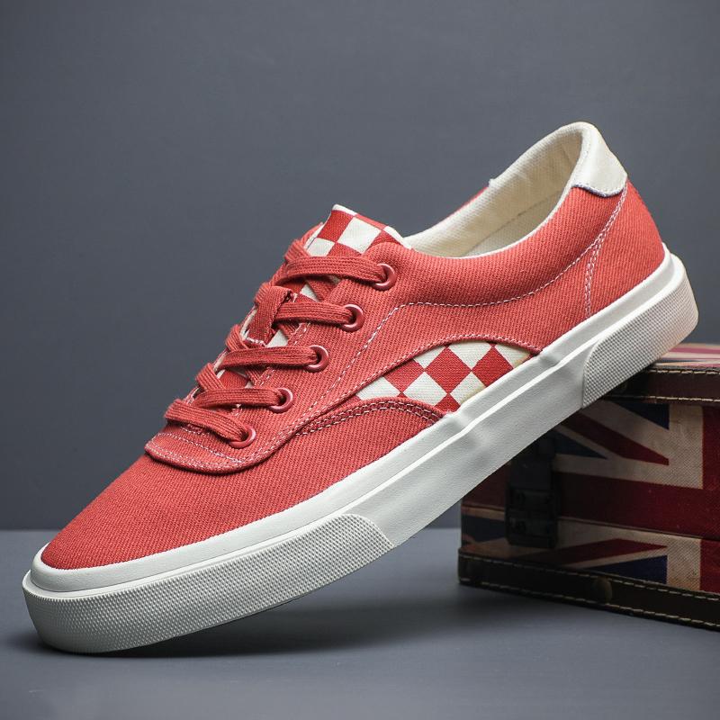 

Модная весенне-осенняя парусиновая обувь для студентов, кроссовки для ходьбы на шнуровке, трендовые вулканизированные кроссовки, плоская повседневная обувь для мужчин BD24001 38 красный