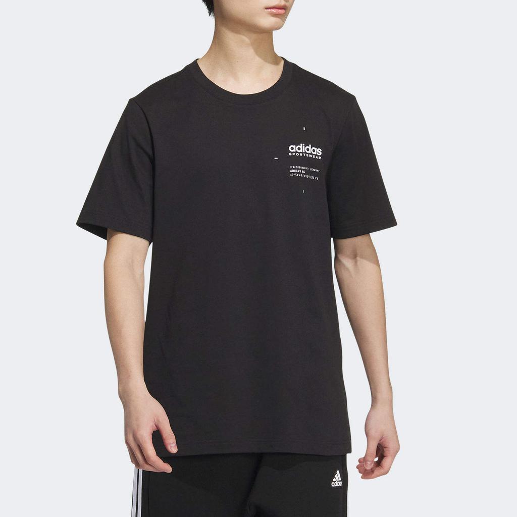 Adidas Logo Comfort Round Neck Pullover Short Sleeve T-Shirt Unisex Tops Black White JI9076