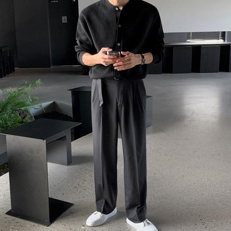 Men's Knitted Luxury Button Cardigan Sweatercoat Casual Long Sleeve O Neck Solid Color Vintage Korean Autumn Clothing