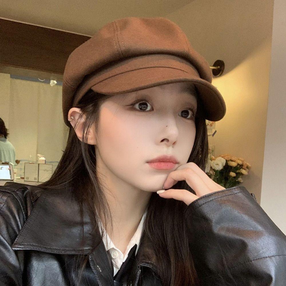 Korean Style Retro Berets Hat Octagonal Painter Cap Casual Vintage Newsboy Cap  Girls