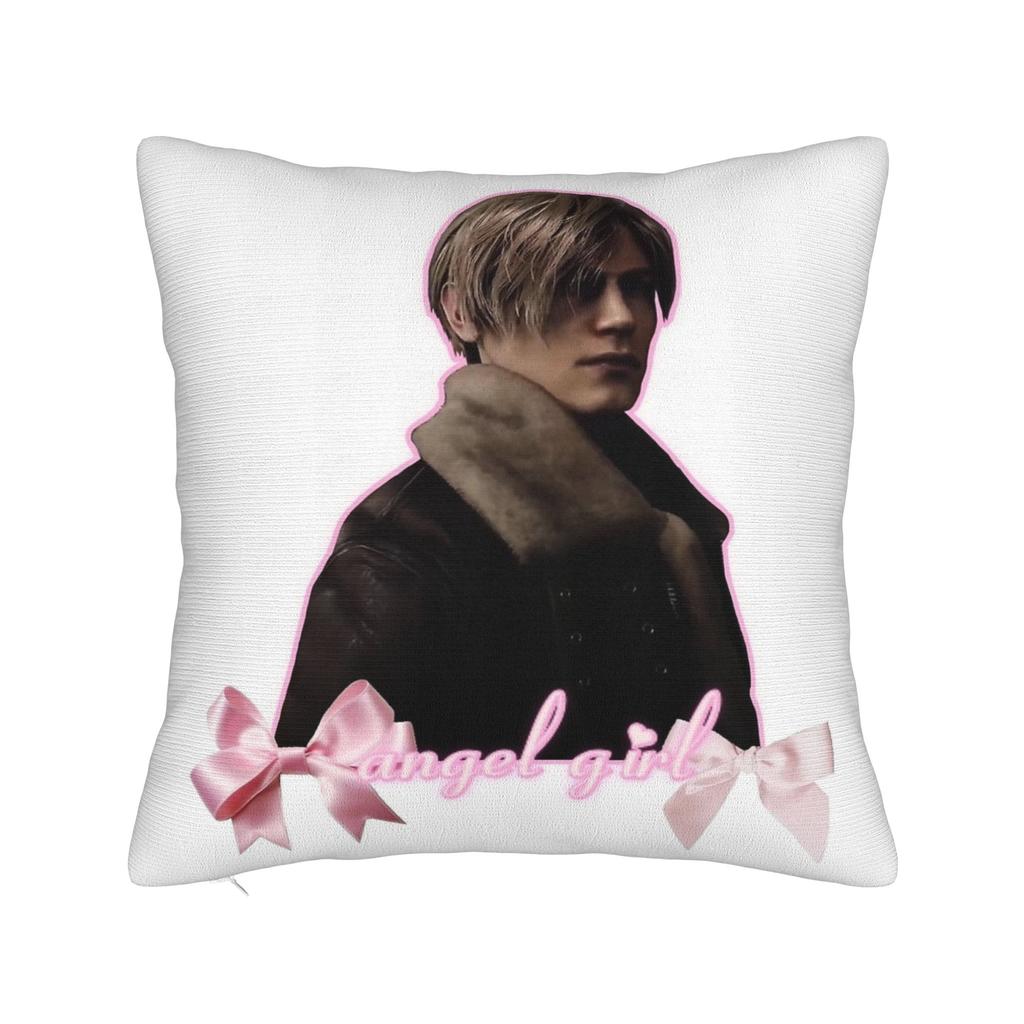 Romantic Pink Bow Leon S Kennedy Pillowcase Printed Fabric Cushion Cover Gift  Throw Pillow Case Cover Home Square 18"