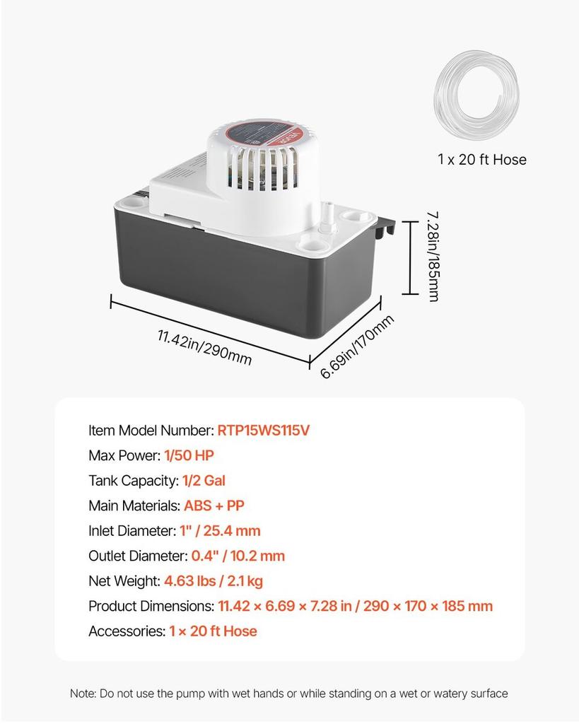 Kondensatablasspumpe Automatische Kondensatpumpe 1/50 PS 65 GPH 4,57 m Förderhöhe