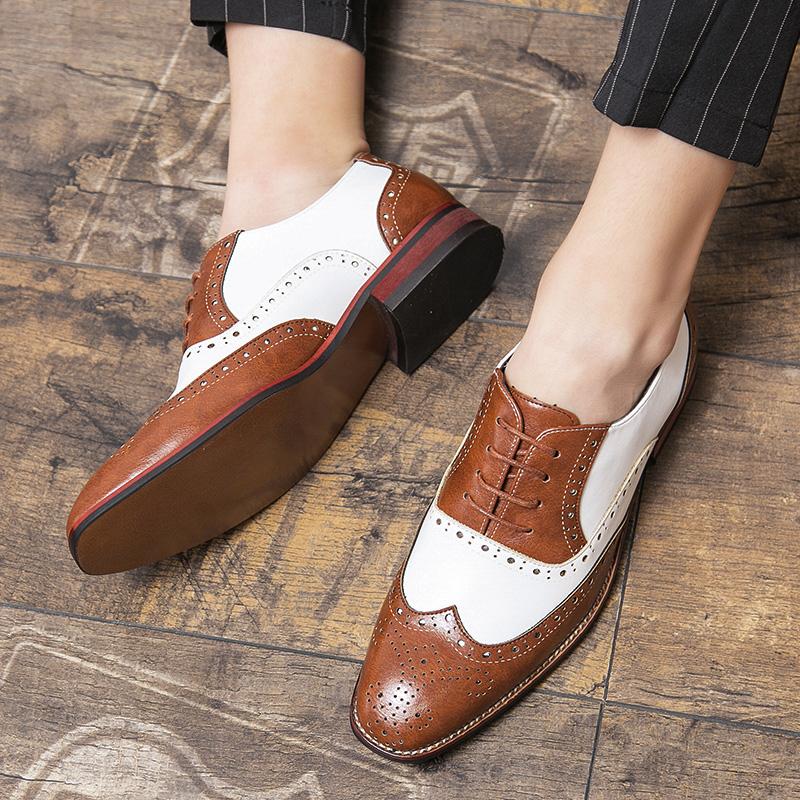 Nouvelles Chaussures de Mariage en Cuir pour Hommes Chaussures de Bal Noir Blanc Patchwork Mixte Lacets Brogues Oxfords Mocassins Zapatos Hombre