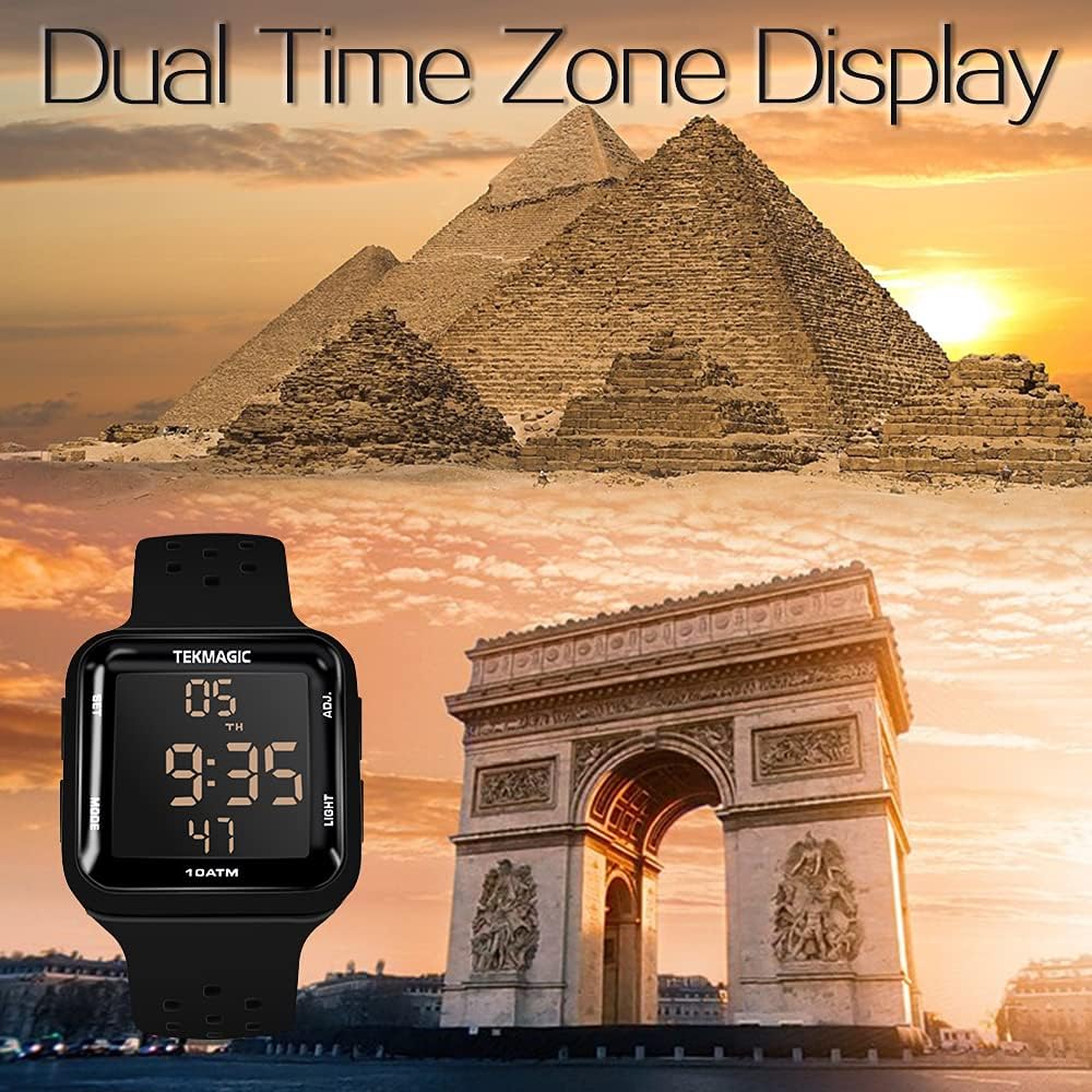 Digital Sports Diving Watch with Silicone Band 10 ATM Water Resistant Alarm Stopwatch Chronograph Calendar Dual Time Zone