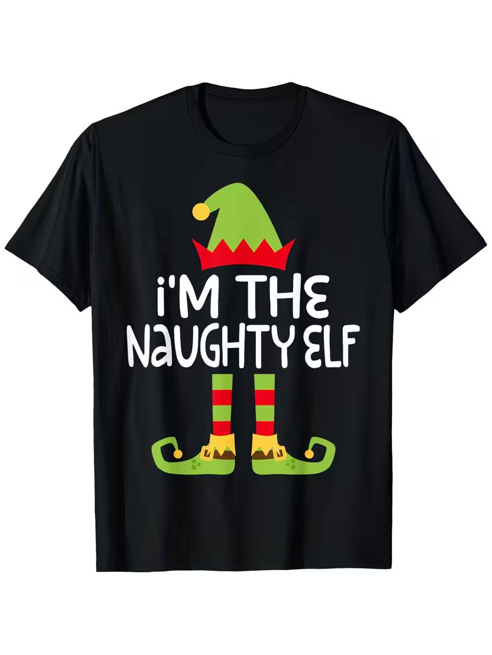 Naughty Elf Graphic T-Shirt for Men & Women - 100% Breathable Crew Neck Tee with Elf & Naughty/ L