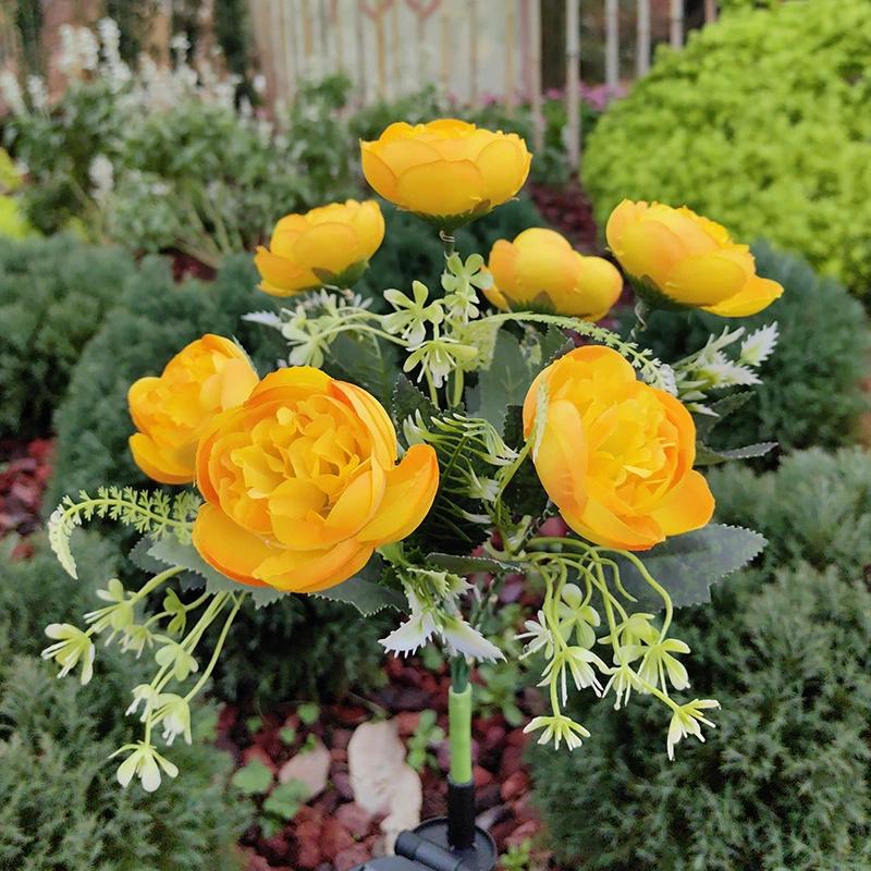 7-Head Solar-Powered LED Camellia  Lights Flower Garden Decor Outdoor Pathways Landscaping Light Lawn Decorative Atmosphere Ligh