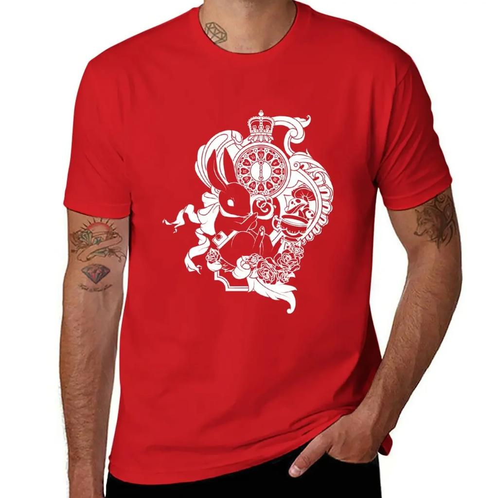 White Rabbit In White T-Shirt Plain Customs Design Your Own T Shirt for Men