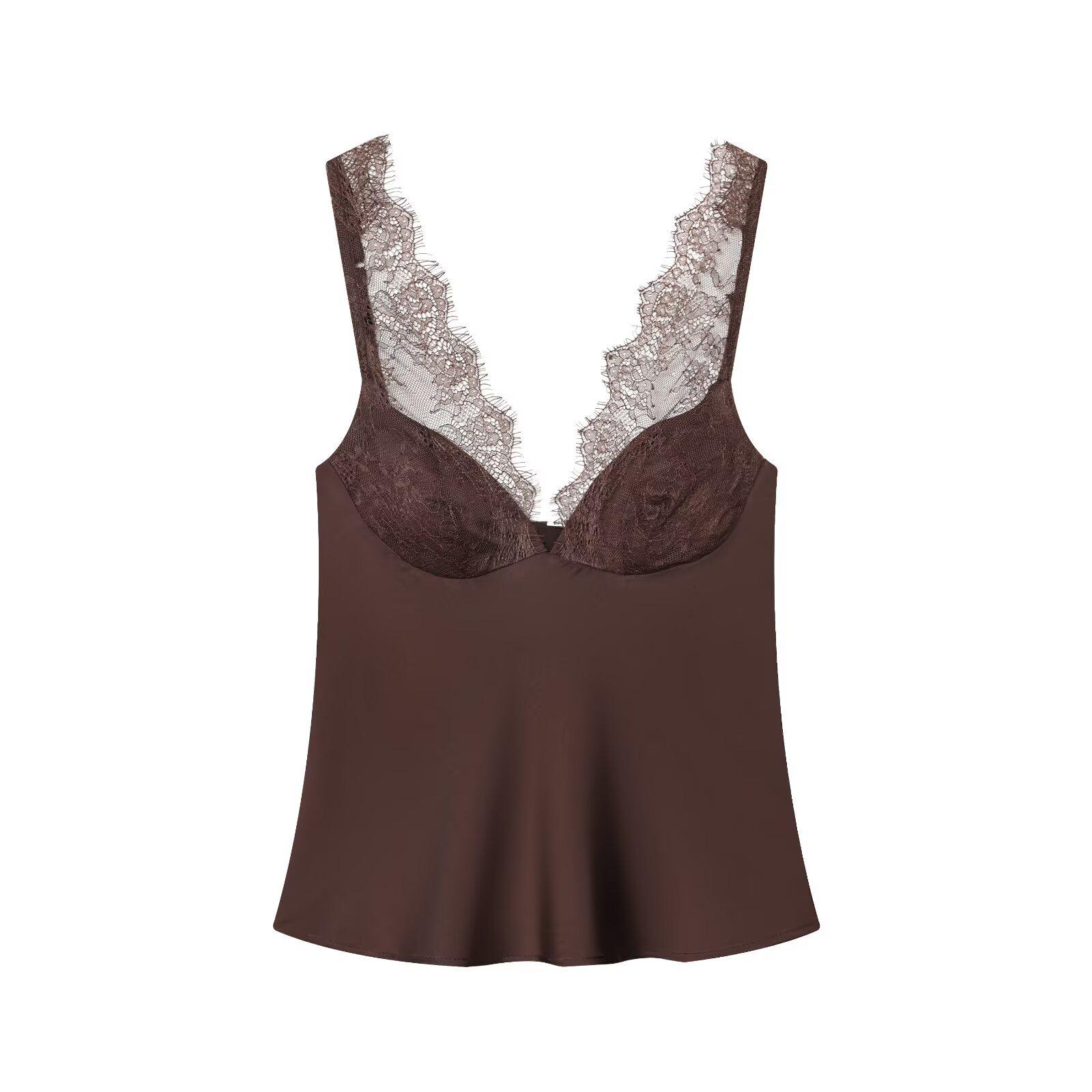 

European & American Women s Sexy Lace-Trim Silk Satin Camisole - Three-Color, Casual Style Extra Small