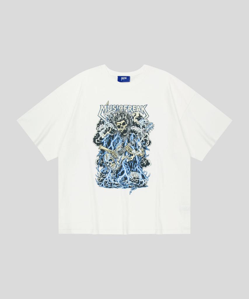 Myujigpeulikeu Lightning Riff Skull T-Shirt - White