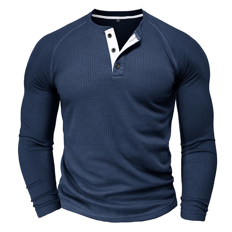 Mens Fall Winter Waffle Knit Long Sleeve Casual Henley Base T Shirt