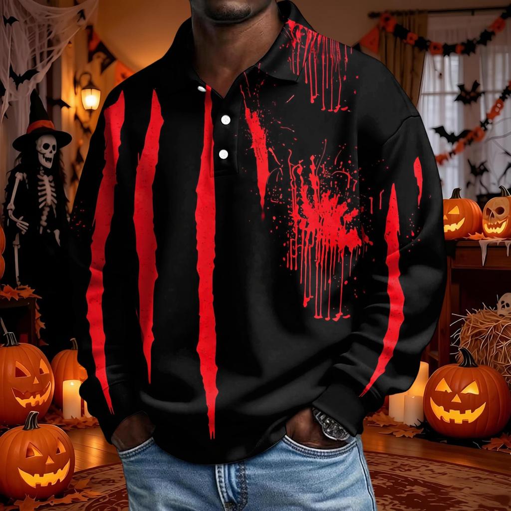 Men's Long Sleeve Loose Fit Casual T-Shirt for Halloween Party or Everyday Wear