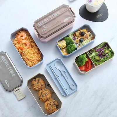 2025 850ML 2 Layers Bento Box Eco-Friendly Lunch Box Food Container Wheat Straw Material Microwavable Dinnerware Lunchbox 1. for