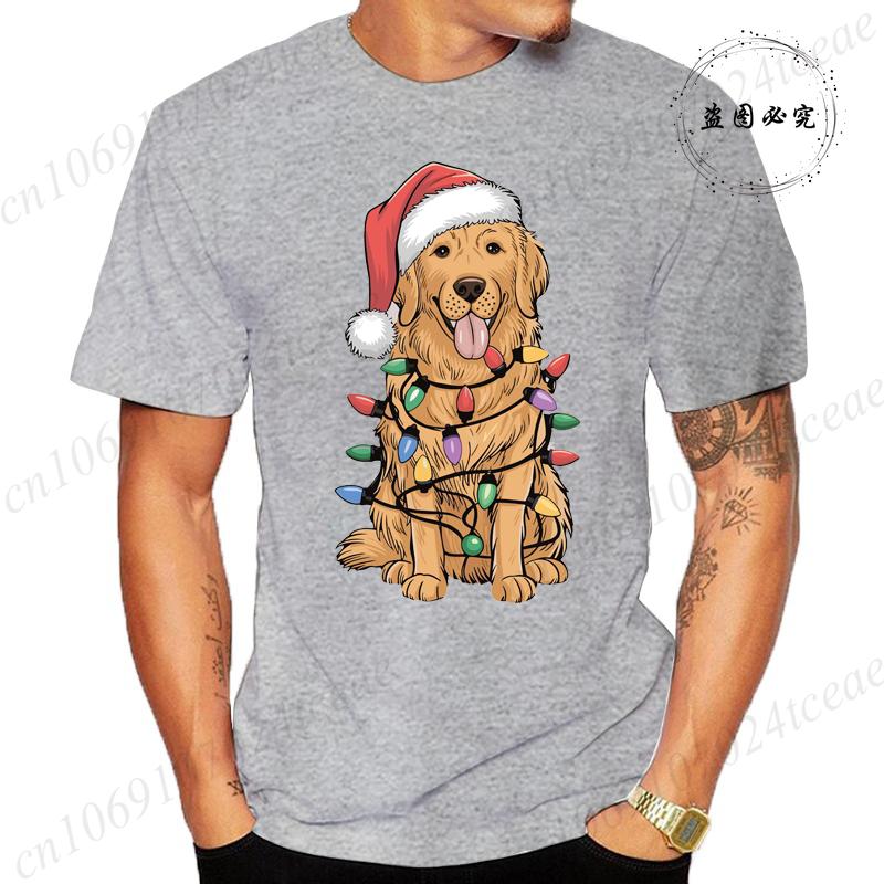 New Mens TShirts Christmas Golden Retriever Print TShirts Round Neck Short Sleeve Casual Tshirt Happy New Year Dog Shirts