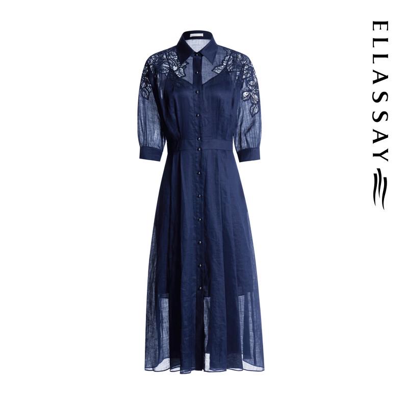 ELLASSAY 2026 Summer French Retro Ramie Embroidered Dress