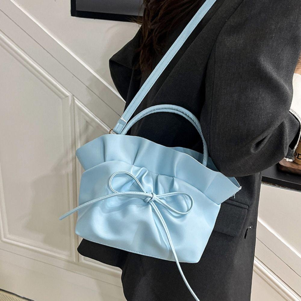 Elegant PU Leather Shoulder Bag Large Capacity French Handbag Bowknot Crossbody Bag  Streetwear