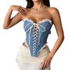 Cross-border Imitation Denim Strapless Lace-Up Boned Top R220