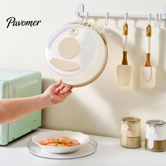 Reusable Microwave Plate Cover Collapsible Splatter Cover, with Foldable Heat Resistant Handle, Easy Clean Screen Oven Safe Plastic Lid, for