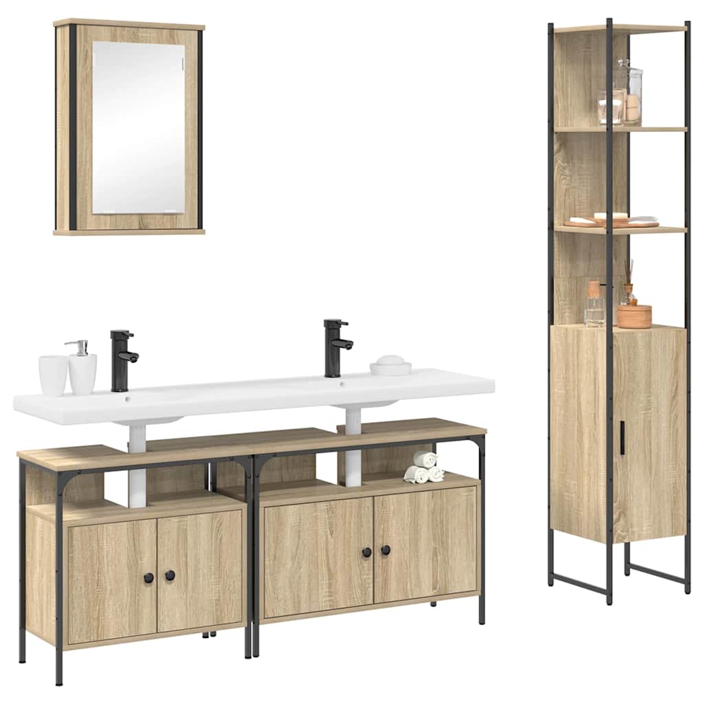 Bathroom Furniture Set with Shelf 4 Pcs Sonoma Oak Wood Material