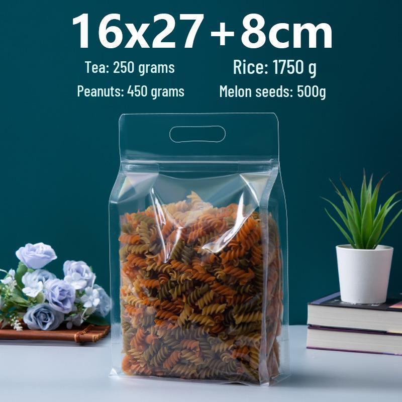 Frosted Transparent Self-Sealing Snack Bag with Handle for Dried Fruit and Tea Storage