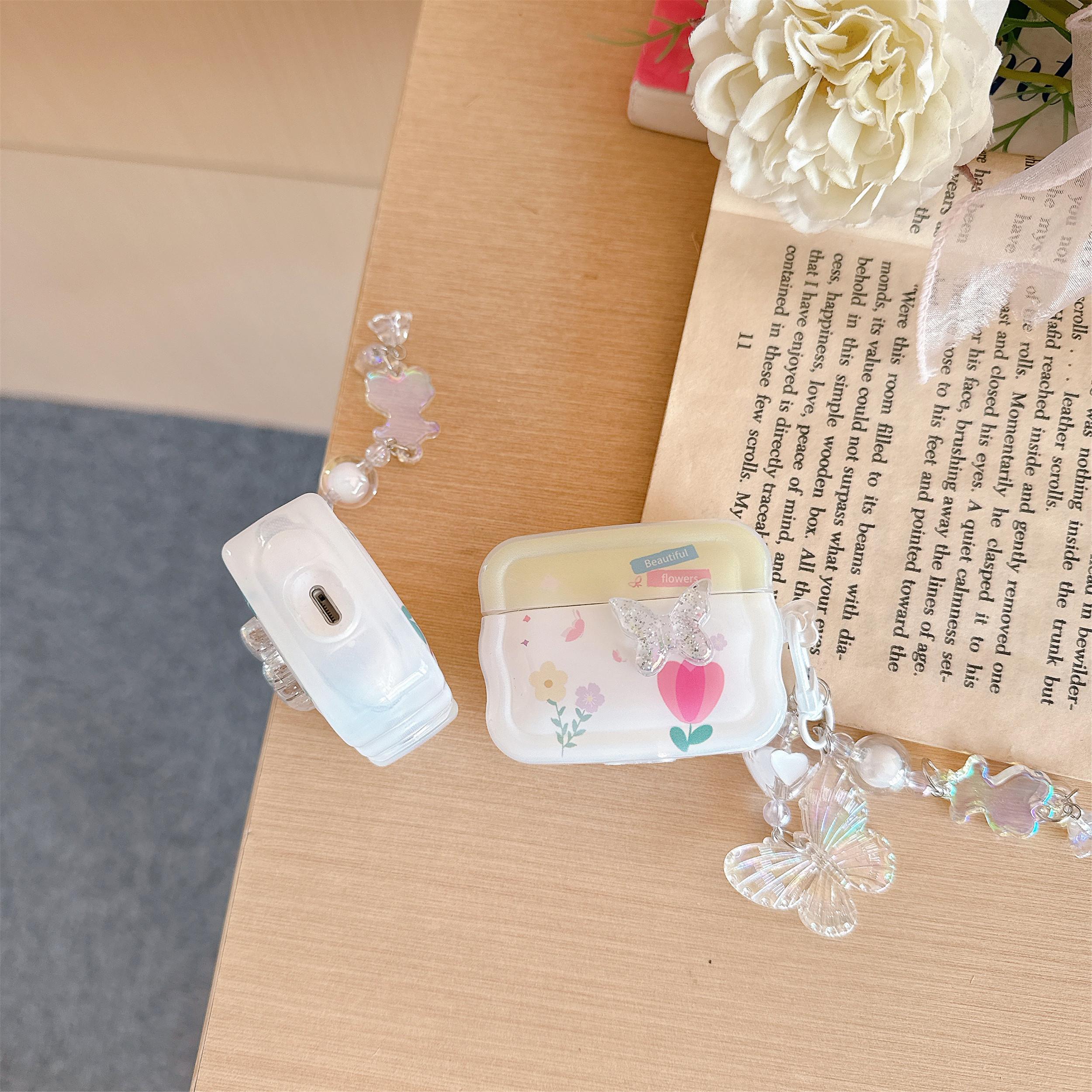 

For Apple AirPods Pro 2/AirPods Pro Bluetooth-compatible Earphones Cover Butterfly and Flower TPU Case with Pendant