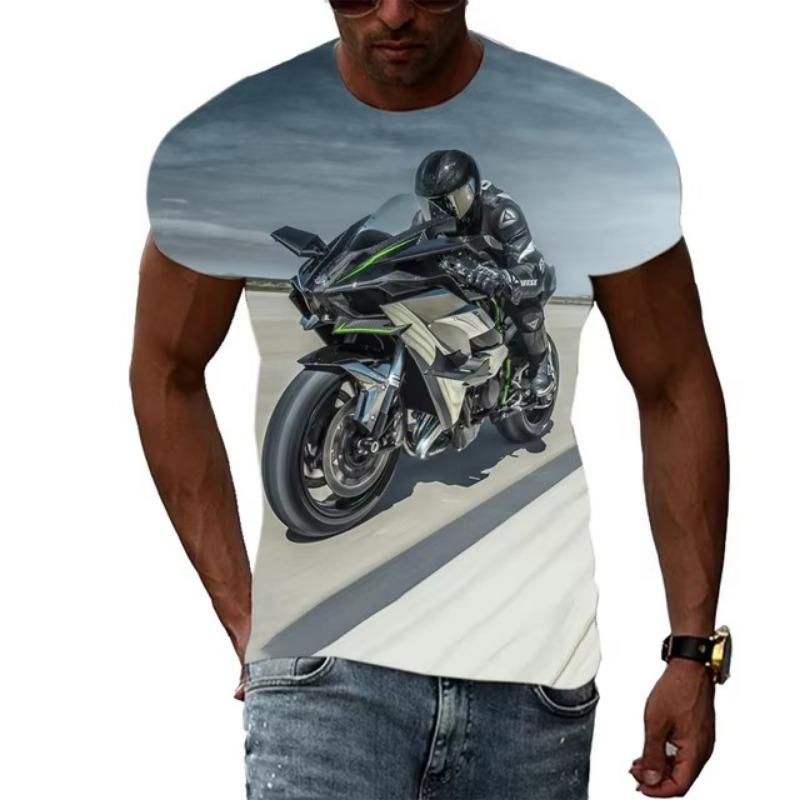 Letní móda Nová pánská grafická trička s motocyklem Trend Osobnost Cool styl Lokomotivní vzor 3D potisk Tričko s krátkým rukávem Top