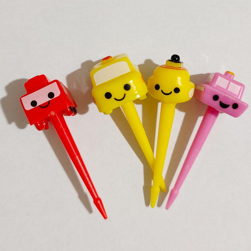 11pcs/set Mini Cartoon Car Fruit Fork Kids Snack Dessert Bento Sandwich Lunches Party Decoration