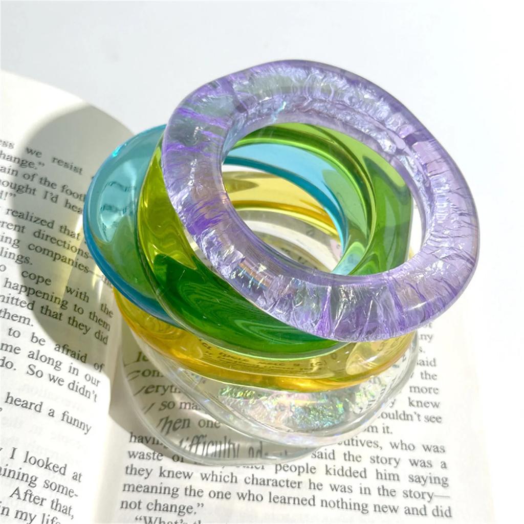 Fun Transparent Cute Acrylic Gentle Wave Wide Version Square Resin Charm Bangle Bracelet for Women Travel Jewelry Hip Hop Bangle
