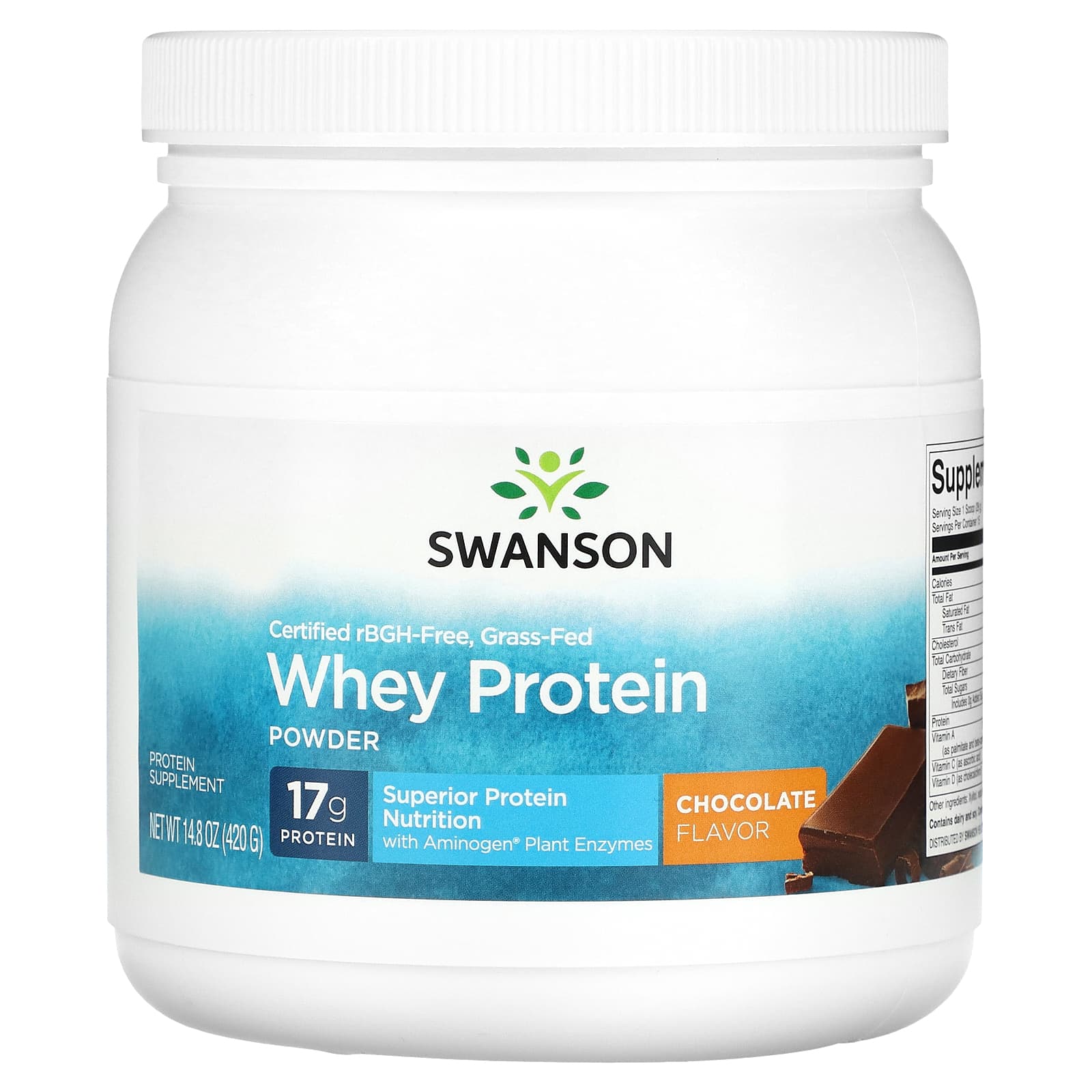 

Swanson, Certified rBGH Free, Grass-fed Whey Protein Powder, Chocolate, 14.8 oz (420 g)