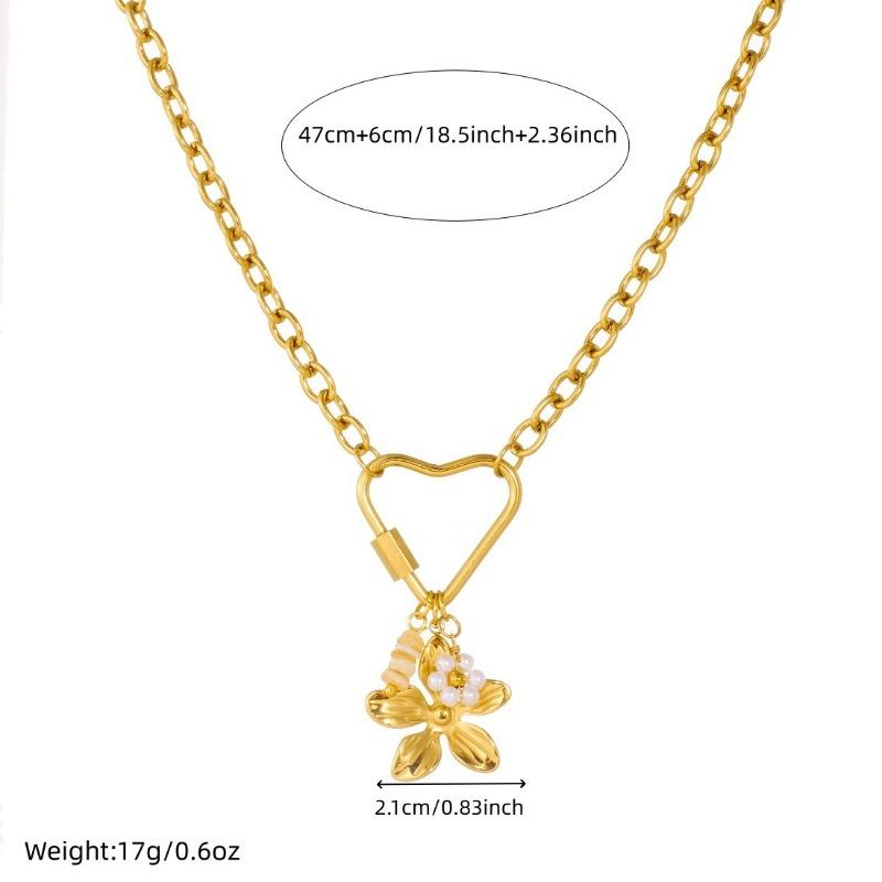 Gold Flower Pendant Necklace Heart Shaped Clasp Link Chain Necklace for Women Fashion Jewelry