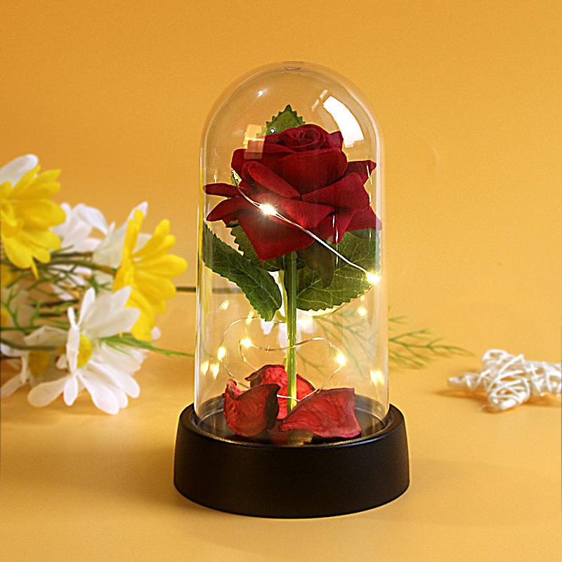 LED light luminous glass plastic cover single simulated rose ornament Valentine's Day gift birthday