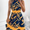 2025 new European and American fashion geometric printing sleeveless slim dress women's summer temperament commuter dress