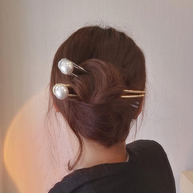 Einfache Imitation Perlen Haarstäbchen Elegante U-Form Metall Haarspangen für Damen Mädchen Mode Dutt Styling Werkzeuge Haar Accessoires