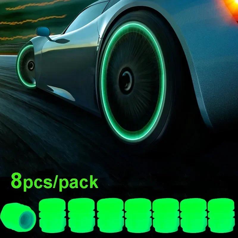 20PCS Luminous Tire Valve Caps Motorcycle Bike Wheel Nozzle Dustproof Tyre Valve Stem Fluorescent Night Glowing Car Decor