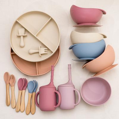 Wholesale Baby Weaning Feeding Solid Food Plate Bowl Set Non-Slip Suction Dishes Drinking Cup Fork Spoon Children's Tableware