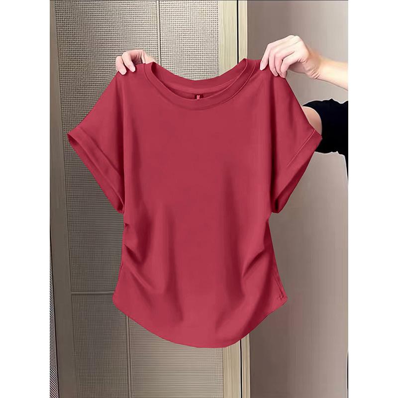 Lotus Root Pink Slimming Cotton T-Shirt for Women, 2026 Style with Cap Sleeves and Cinched Waist.
