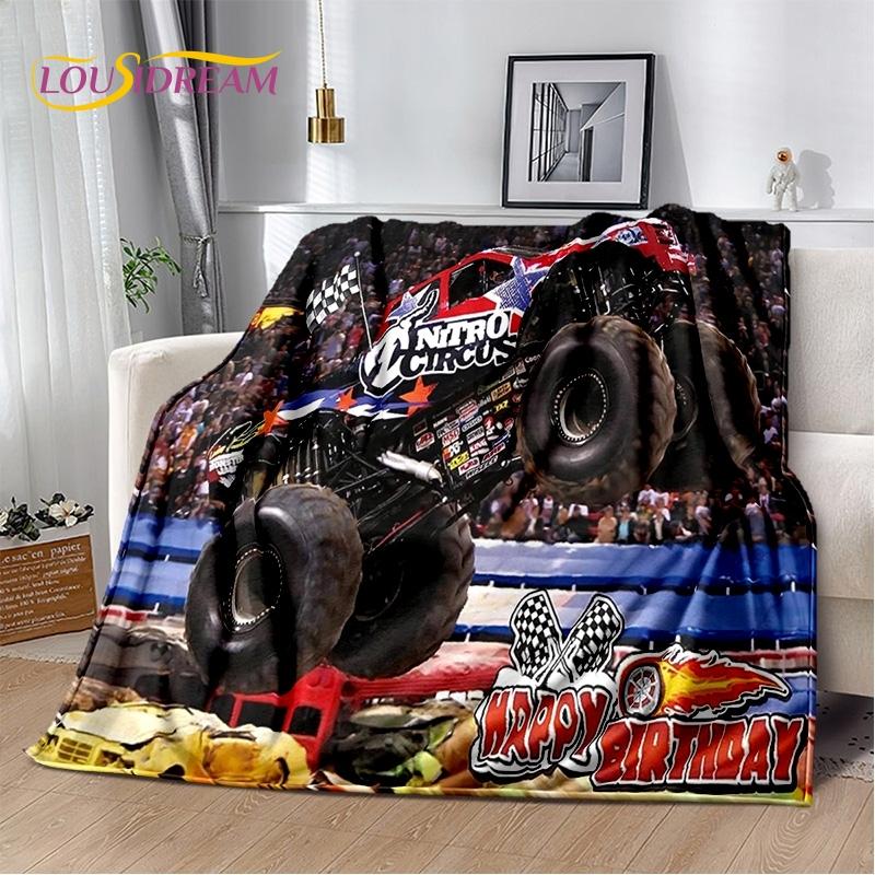 Monster Truck 3D Monster Jam Cartoon Soft Blankets,Keep Warm Throw Blanket Comfortable Blanket for Picnic Beds Sofa Home Bedroom