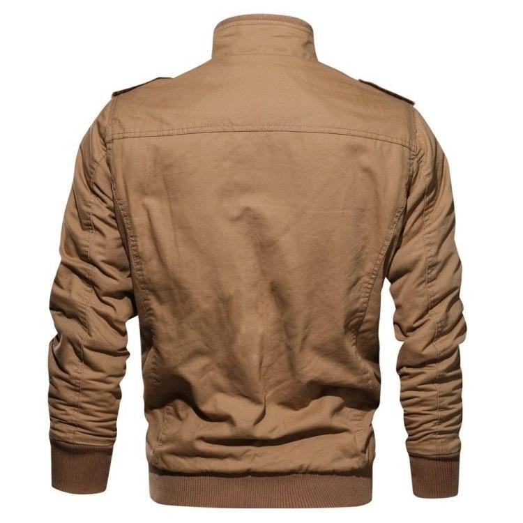 Men's Black Military-Style Cotton Jacket, Plus Velvet, Large Size, Autumn/Winter Trendy Outerwear