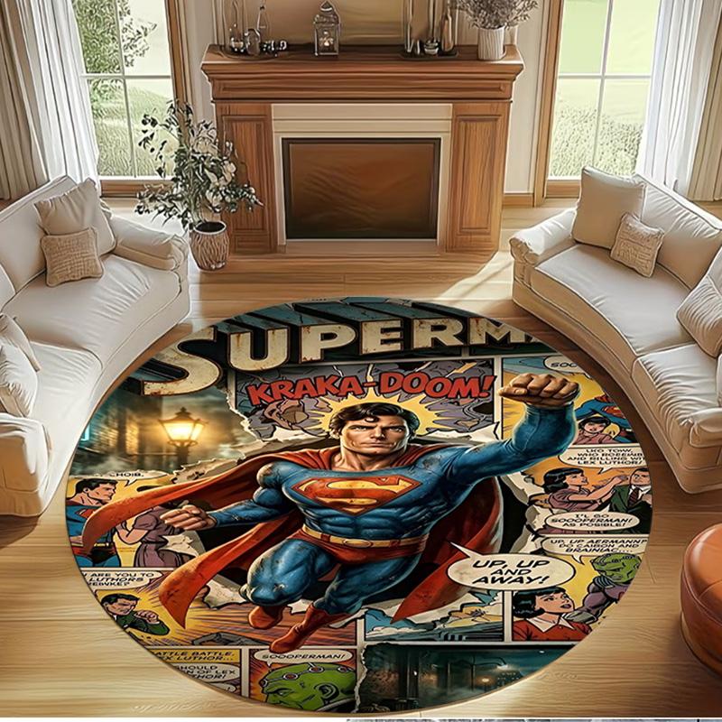 Superman Print Round Rug, Washable Floor Carpet, For Entryway Dorm Laundry Room Office Study, Home Decor Birthday Christmas Gift