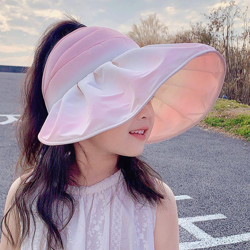 

Kids 2025 New Arrival Summer Big Brim Gradient Air Top Can Tie Ponytail Cover Sun Protection Hat Girl Baby Pink One size