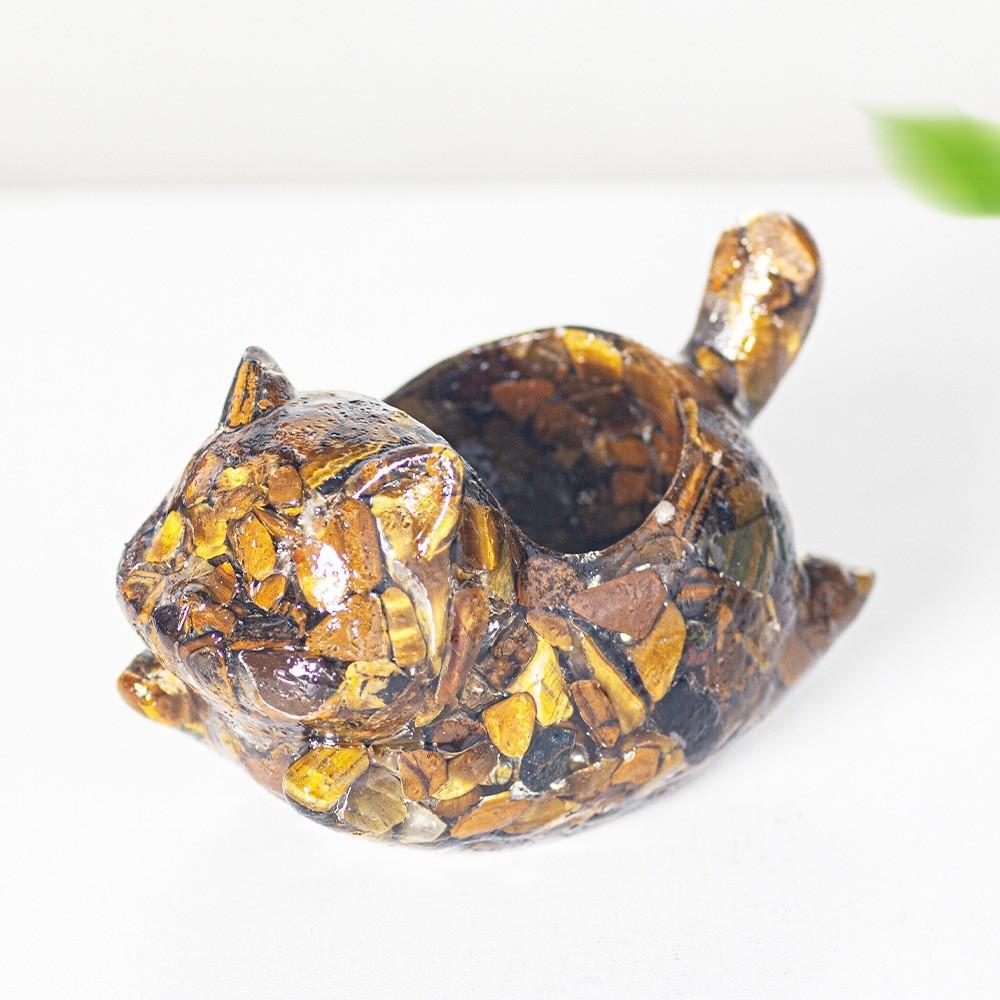 Resin Cat Car Decor Figurine With Crystal Stones For Home And Car Display