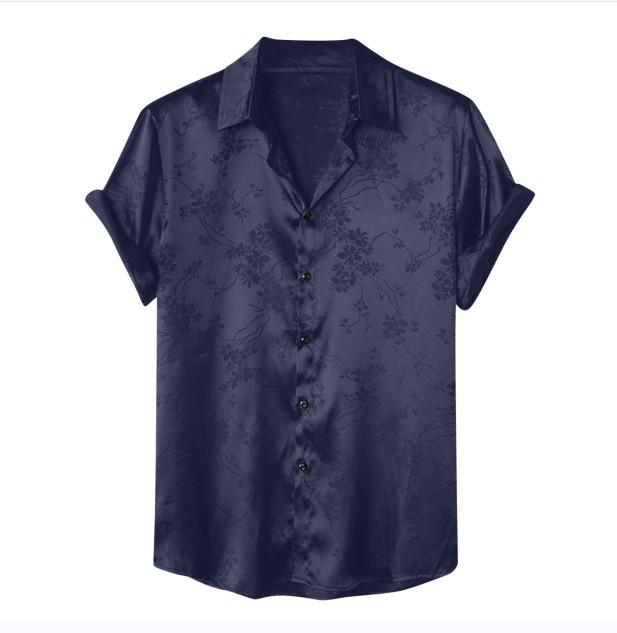 

Men s European & American Satin Jacquard Short-Sleeve Shirt 2025 Fashion XXXL
