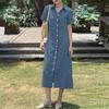 ZANZEA Women Casual Turn Down Collar Solid Color Short Sleeve Dress