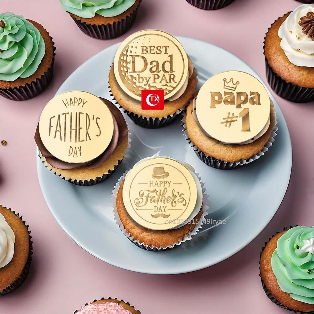 10/5pcs  Happy Father's Day Cake Topper Acrylic Gold Super Best Dad Cake Decor for Father Birthday Party Cupcake Decor