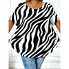 Creative Stripe Geometry 3D Printed Plus Size Short Sleeved T-shirt Fashionable Comfortable Soft Breathable Large Loose Women's Round Neck T-shirt