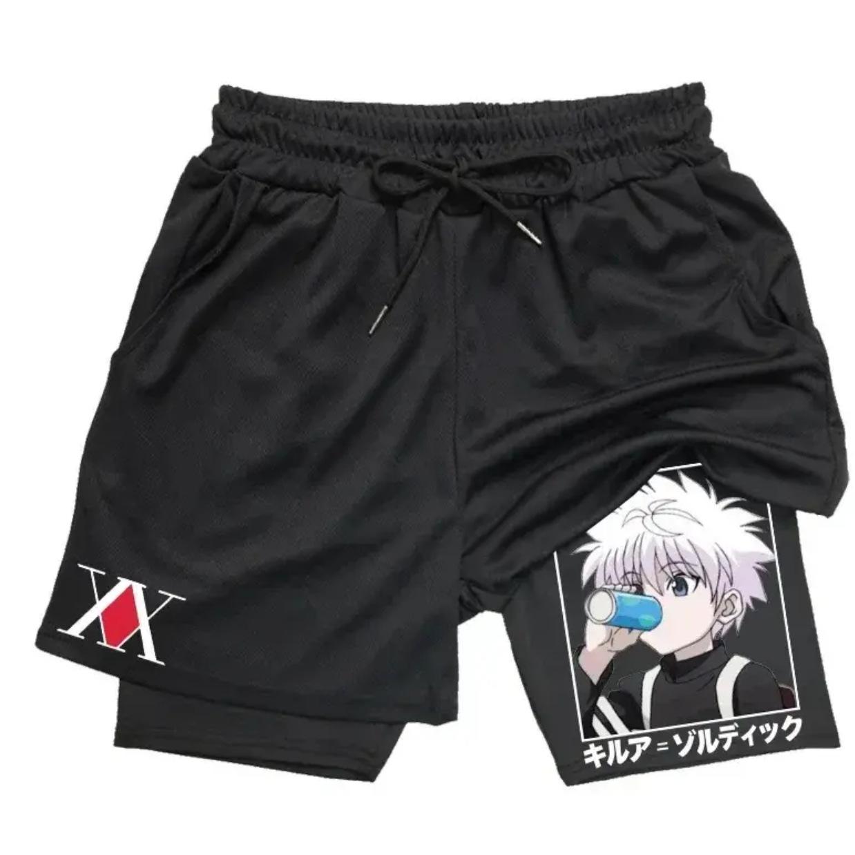 Cartoon Bedrukte Volwassen Dubbele Shorts Heren Fitness Sport Casual Shorts 3XL black